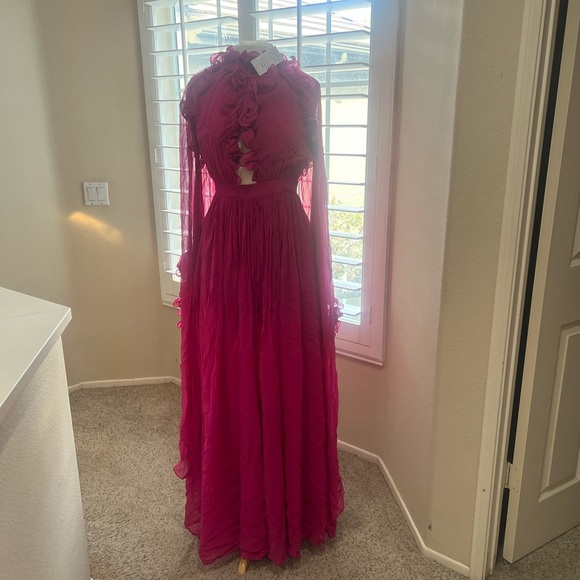 pink diamond maxi dress Ruffle Bardot Crystal Sequin Maxi Dress Pink